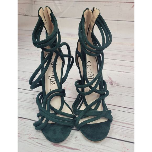 So Me Dark Green Strappy 4in Stiletto High Heels Size 6 - Picture 2 of 8